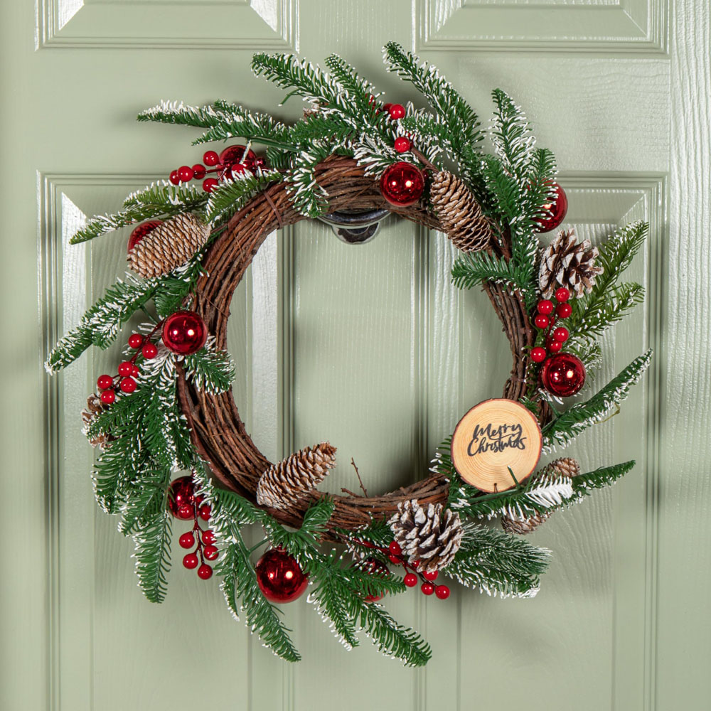 Samuel Alexander Pinecone Wreath with Red Berries and Baubles 50cm Image 9