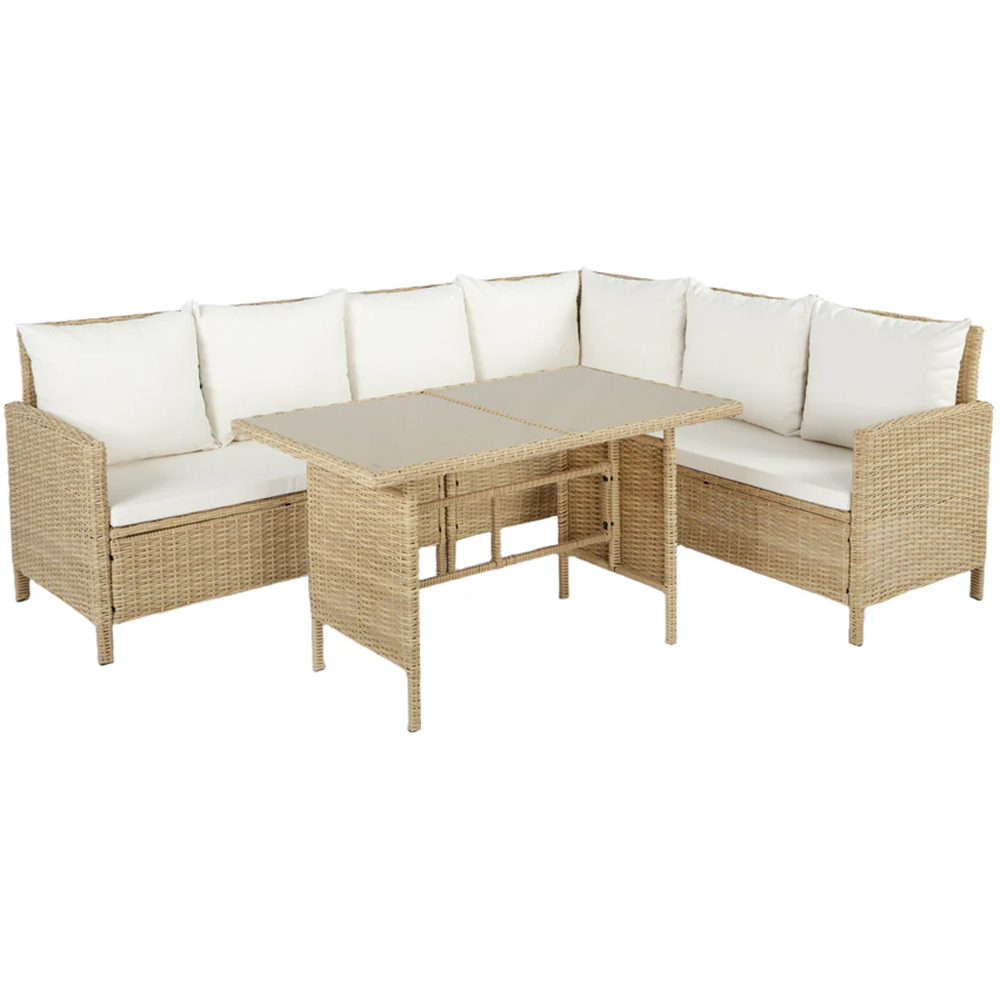 HGD Alia 6 Seater Natural and White Rattan Garden Corner Dining Sofa Set with Glass Table Image 2