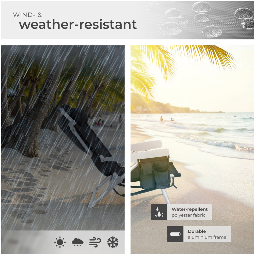 tectake Coral Set of 2 Black Foldable Beach Chair with Backpack Image 7