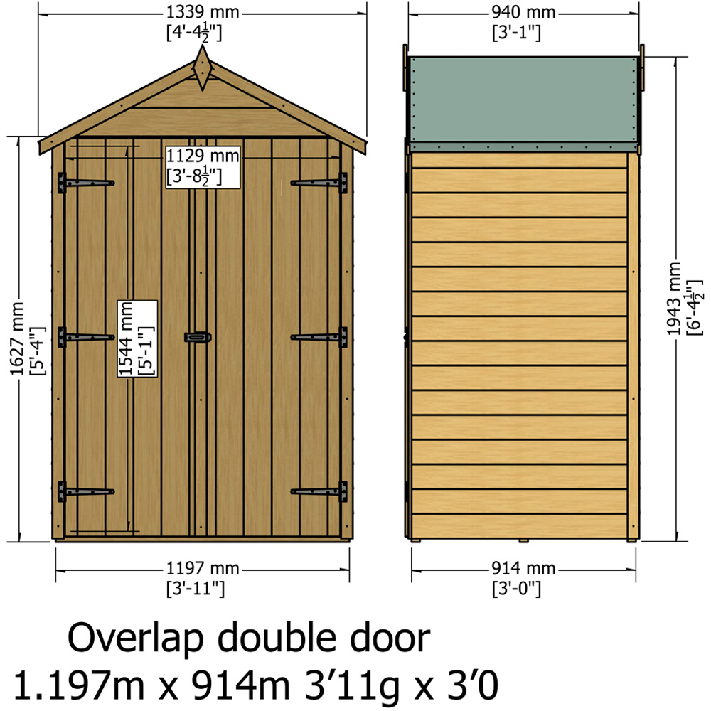 Shire 4 x 3ft Pressure Treated Overlap Garden Shed Image 7