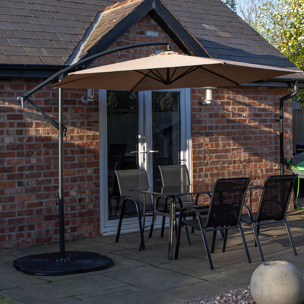 Samuel Alexander 4 Seater Glass Top Garden Dining Table with Beige Banana Parasol and Base 3m Image 7