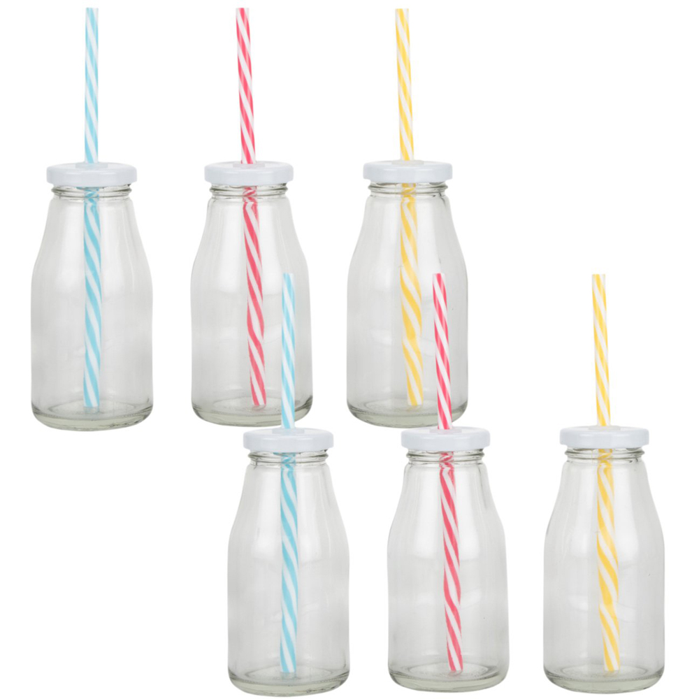 Milk Bottles with Straws and Lids Set of 6 Image 2