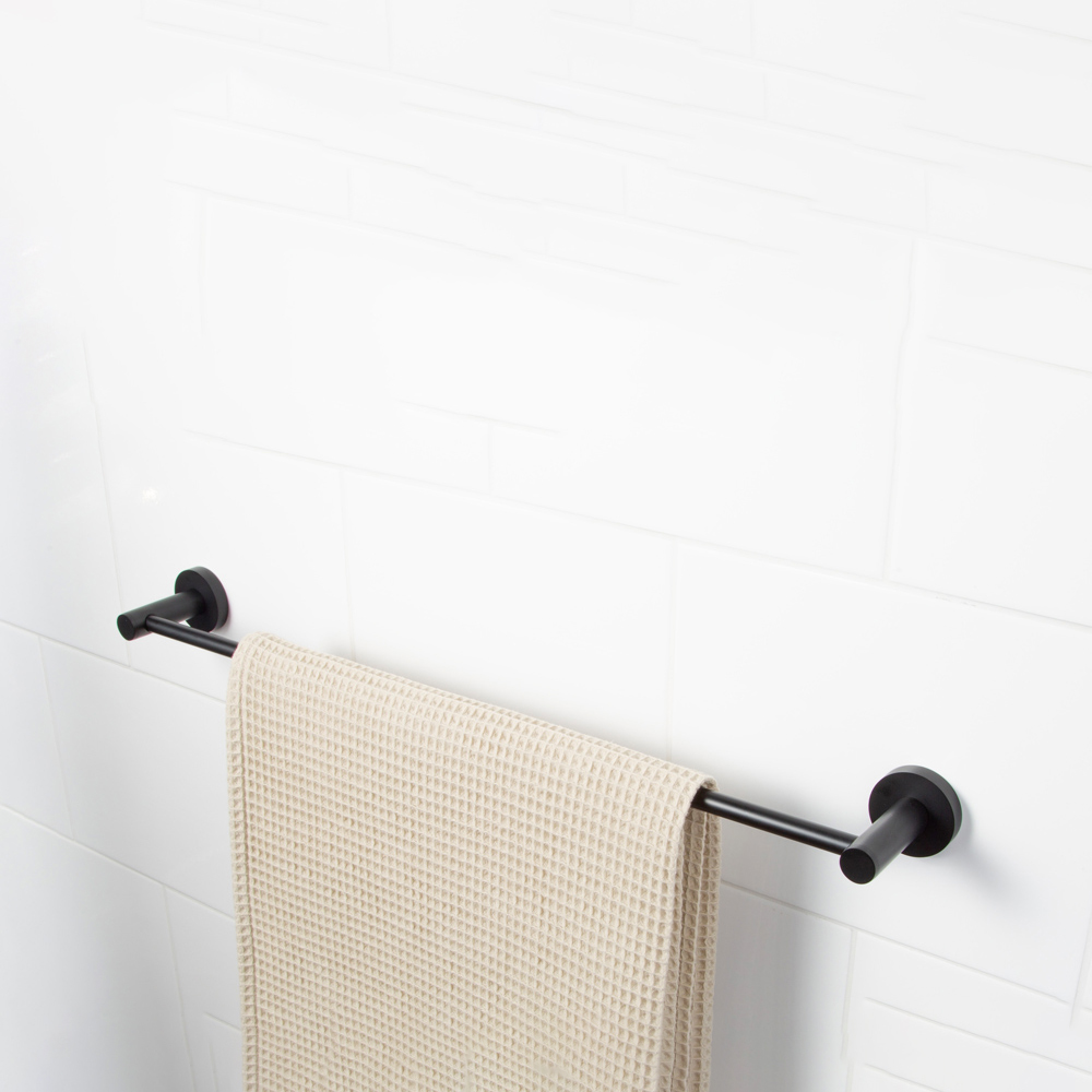 Bristan Solid Brass Matt Black Wall Mounted Round Towel Rail 595mm Image 2