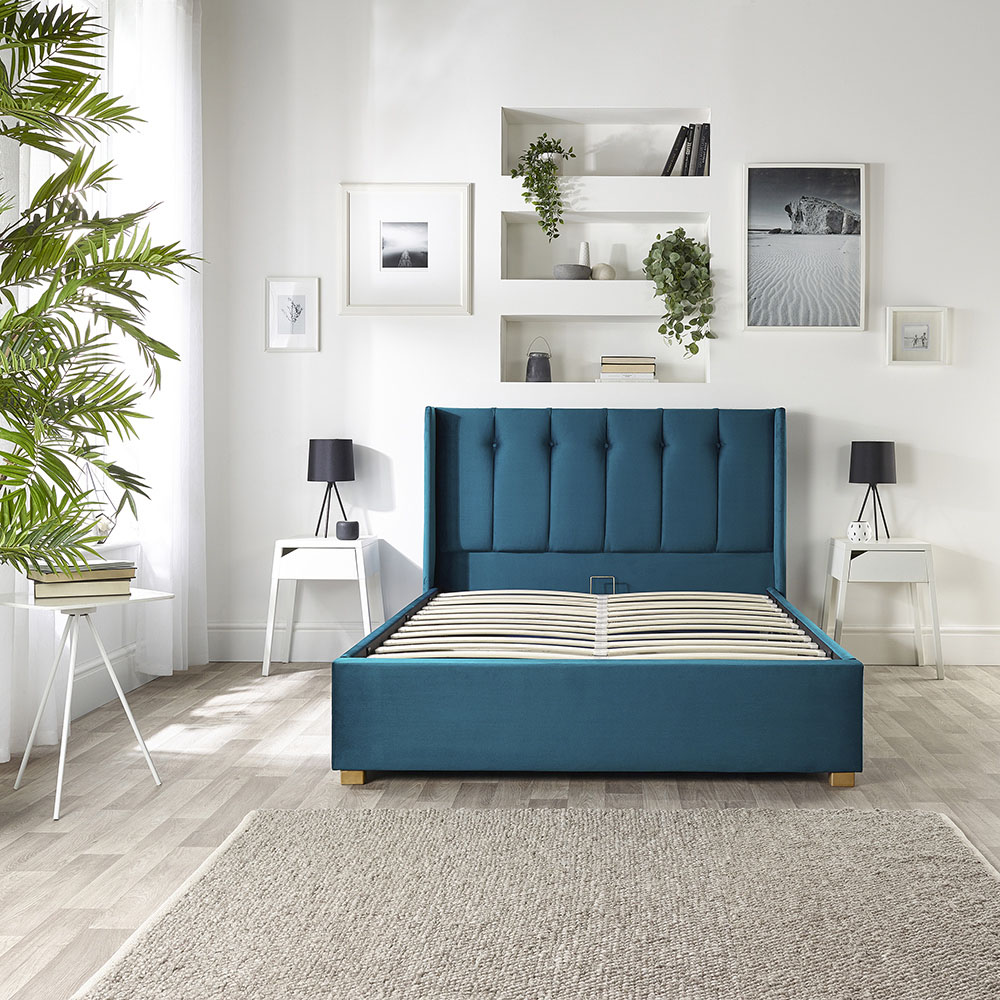 Catherine Lansfield Utopia Small Double Emerald Velvet Ottoman Wing Bed Image 6
