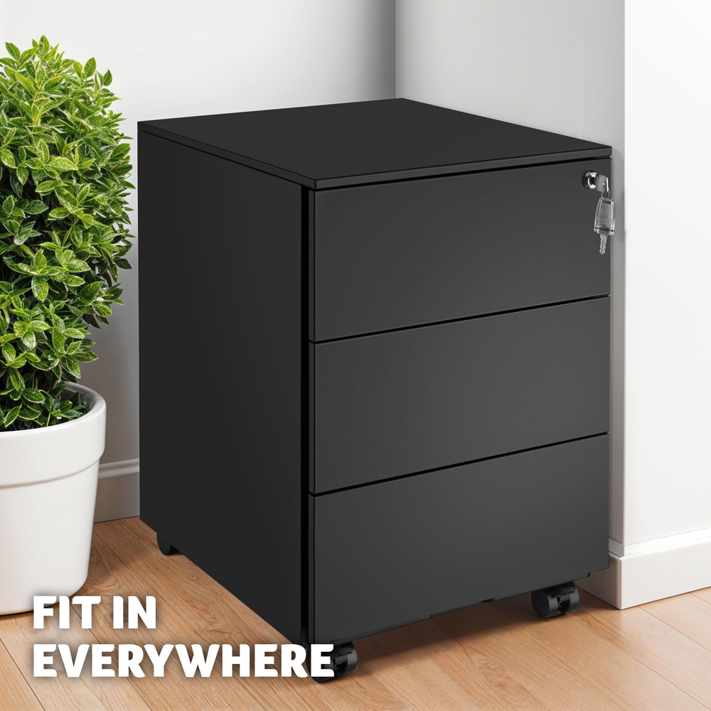 tectake Magna 3 Drawers Black Lockable Chest of Drawers Image 8