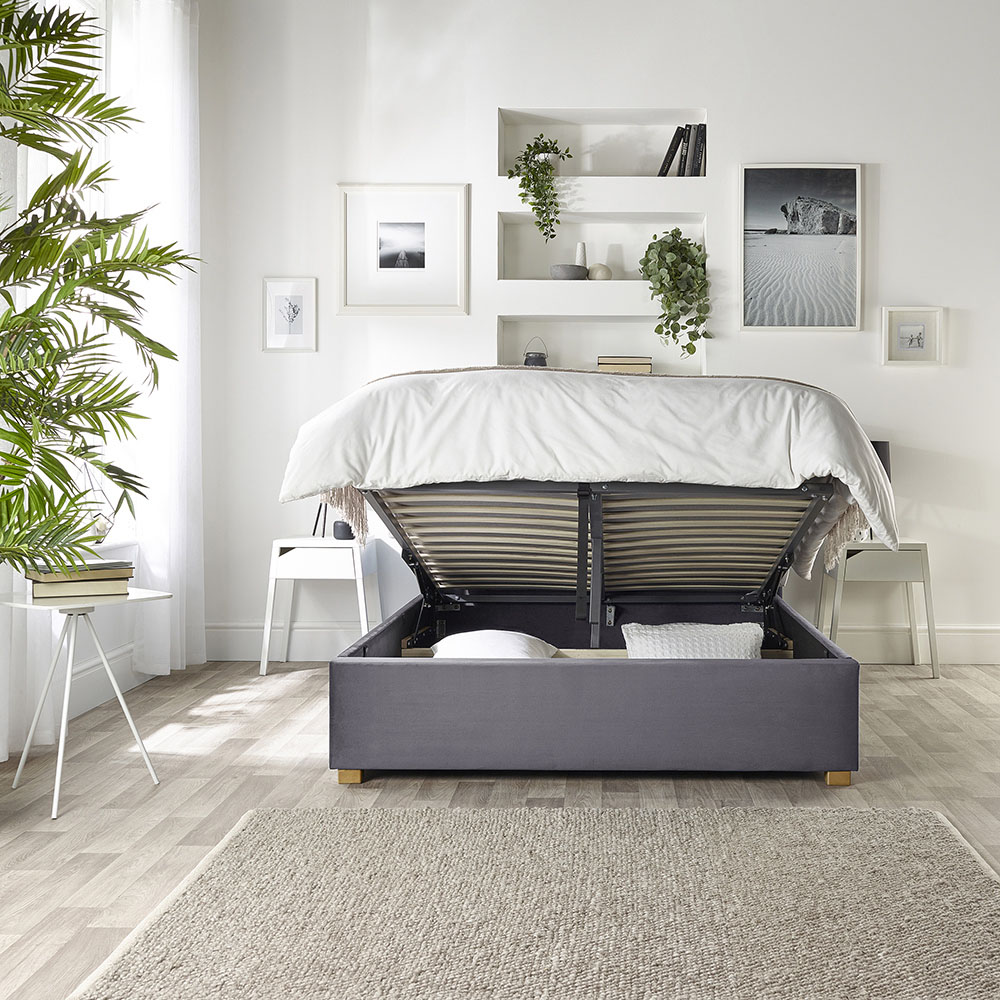 Catherine Lansfield Utopia Super King Steel Velvet Ottoman Wing Bed Image 2