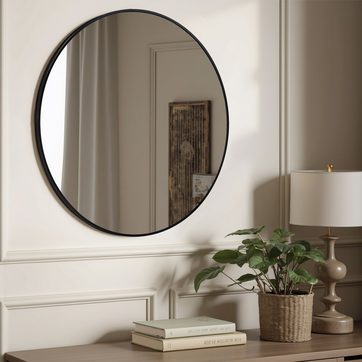 Round Metal Mirror Black 70cm Image 2