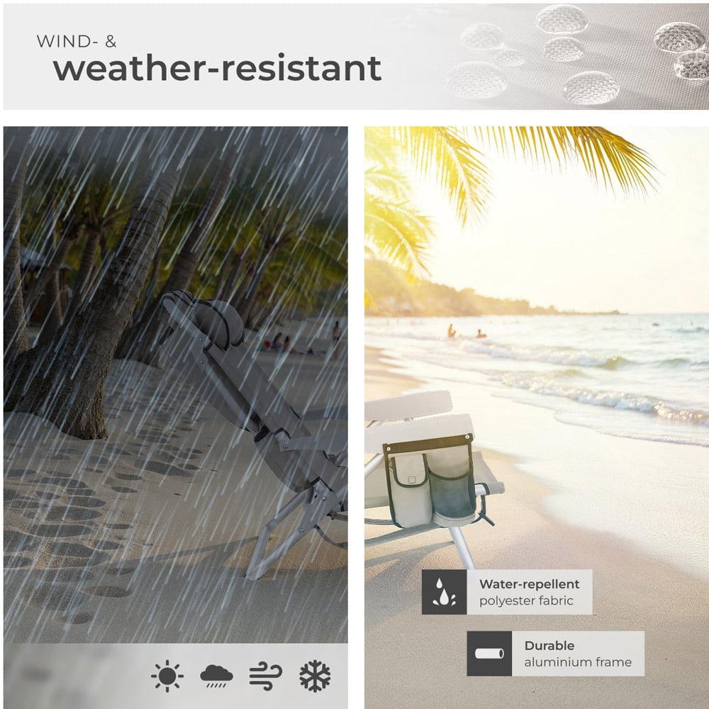 tectake Coral Set of 2 Beige Foldable Beach Chair with Backpack Image 7