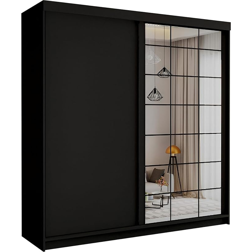 Sliding Wardrobes 4U Collin 2 Sliding Door Black Grid Mirrored Wardrobe 200cm Image 2