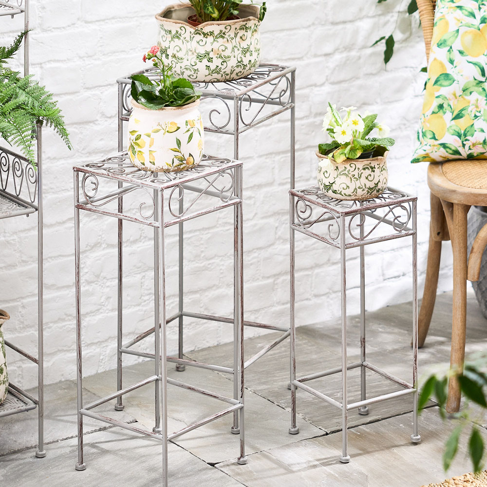 Dibor Grey Scrolled Patterns Plant Stand Set of 3 Image 2