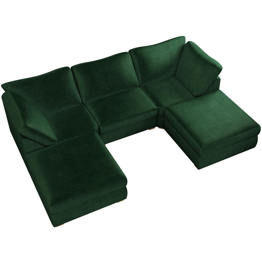 Nestle 5 Seater Forest Green Plush Velvet Fixed Back U-Shape Sofa Image 4