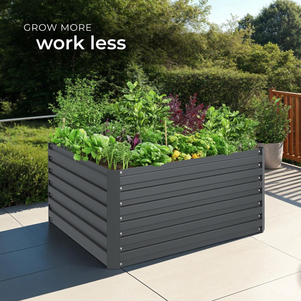 tectake 120 x 100cm Grey Galvanised Steel Raised Garden Bed Image 3