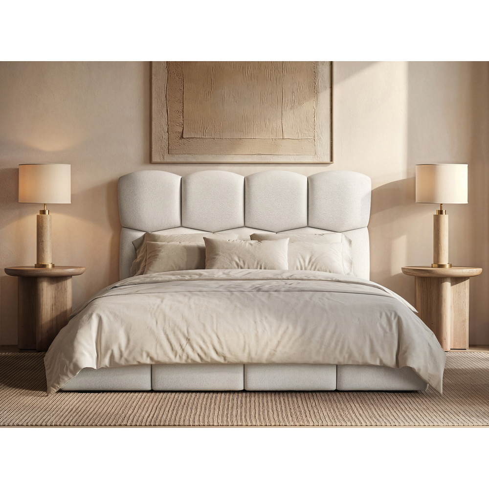 SOLACE+CO Irma Double Cream Chenille Upholstered Marshmallow Bed with Padded Headboard Image 4