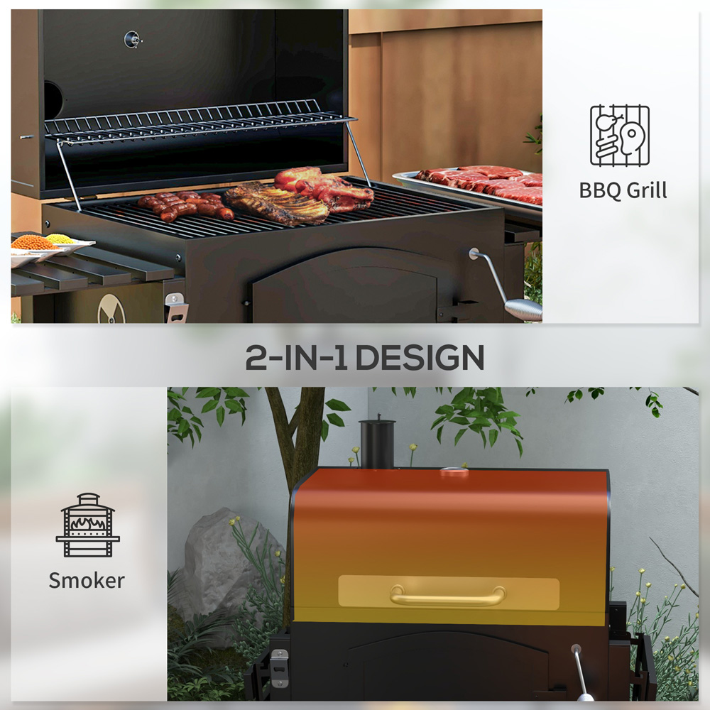 Outsunny 3 in 1 Charcoal Barbecue Grill Trolley with Thermometer Image 4