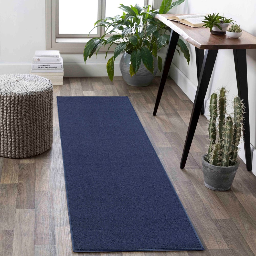 Desire Rugs Simple Navy Low Pile Felt Backing Tufted Rug 220 x 60cm Image 2