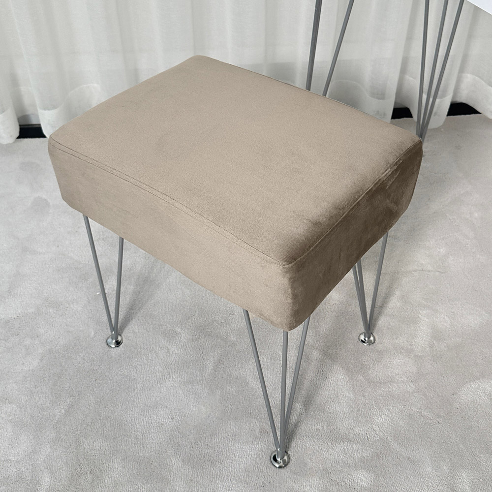CARME Home Olivia Dove Grey Velvet Padded Stool Image 5