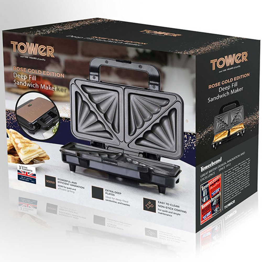 Tower Rose Gold and Black Deep Fill Sandwich Maker Image 3