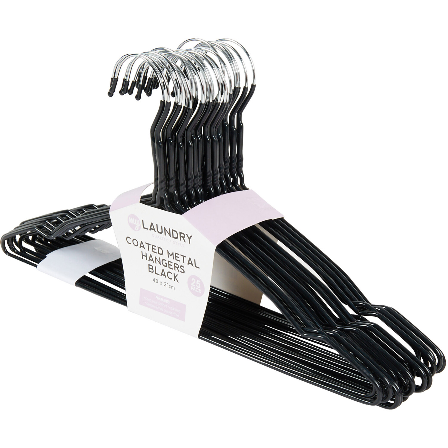 Pack of 25 Metal Coated Hangers - Black Image 2