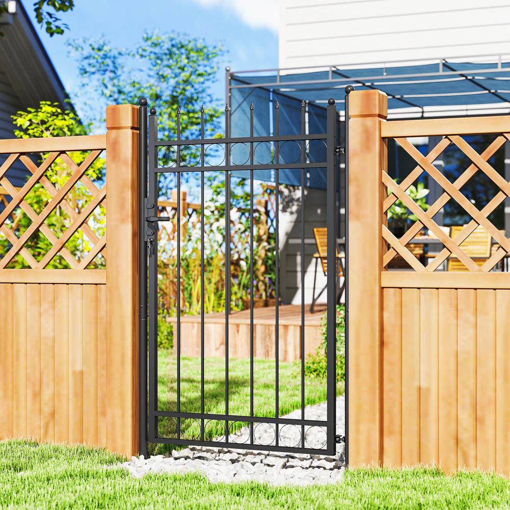 Outsunny 6.7 x 3.4ft Black Galvanised Steel Garden Fence Gate with Lock Image 2
