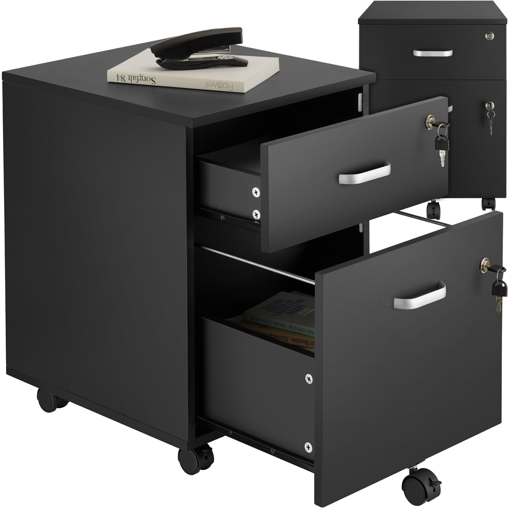 tectake 2 Drawer Black Filing Cabinet with Wheels Image 2