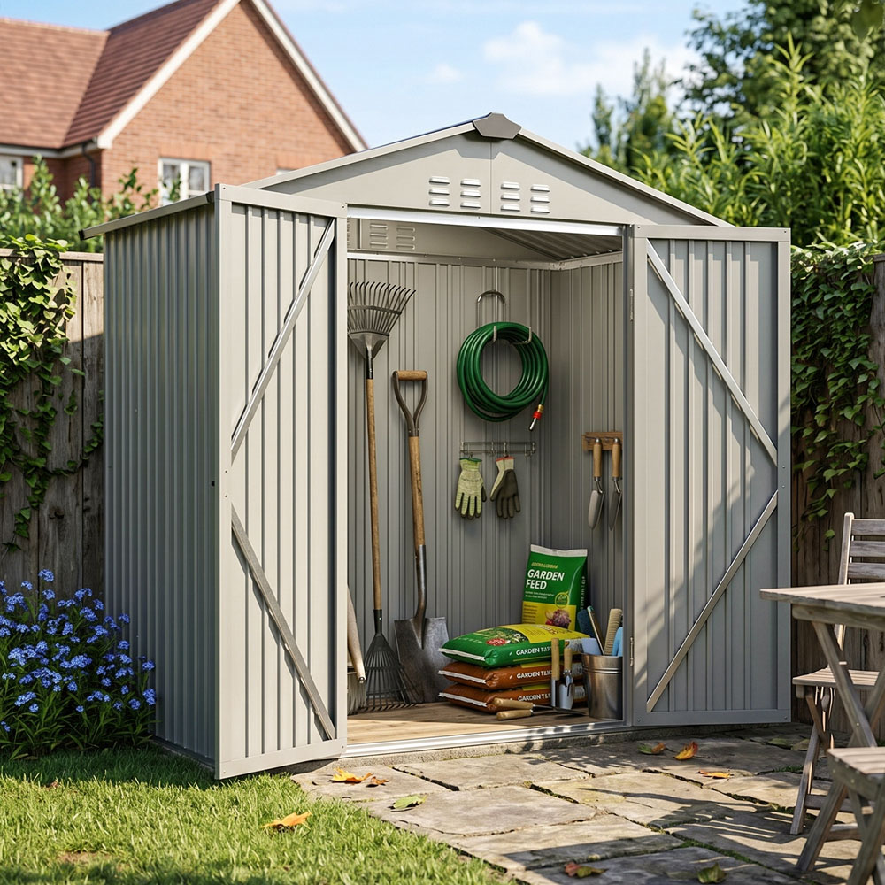 Living and Home 4 x 6ft Grey Metal Apex Garden Storage Shed Image 3
