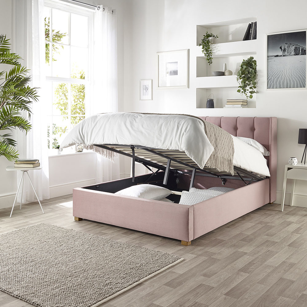 Catherine Lansfield Utopia Double Blush Velvet Ottoman Wing Bed Image 3