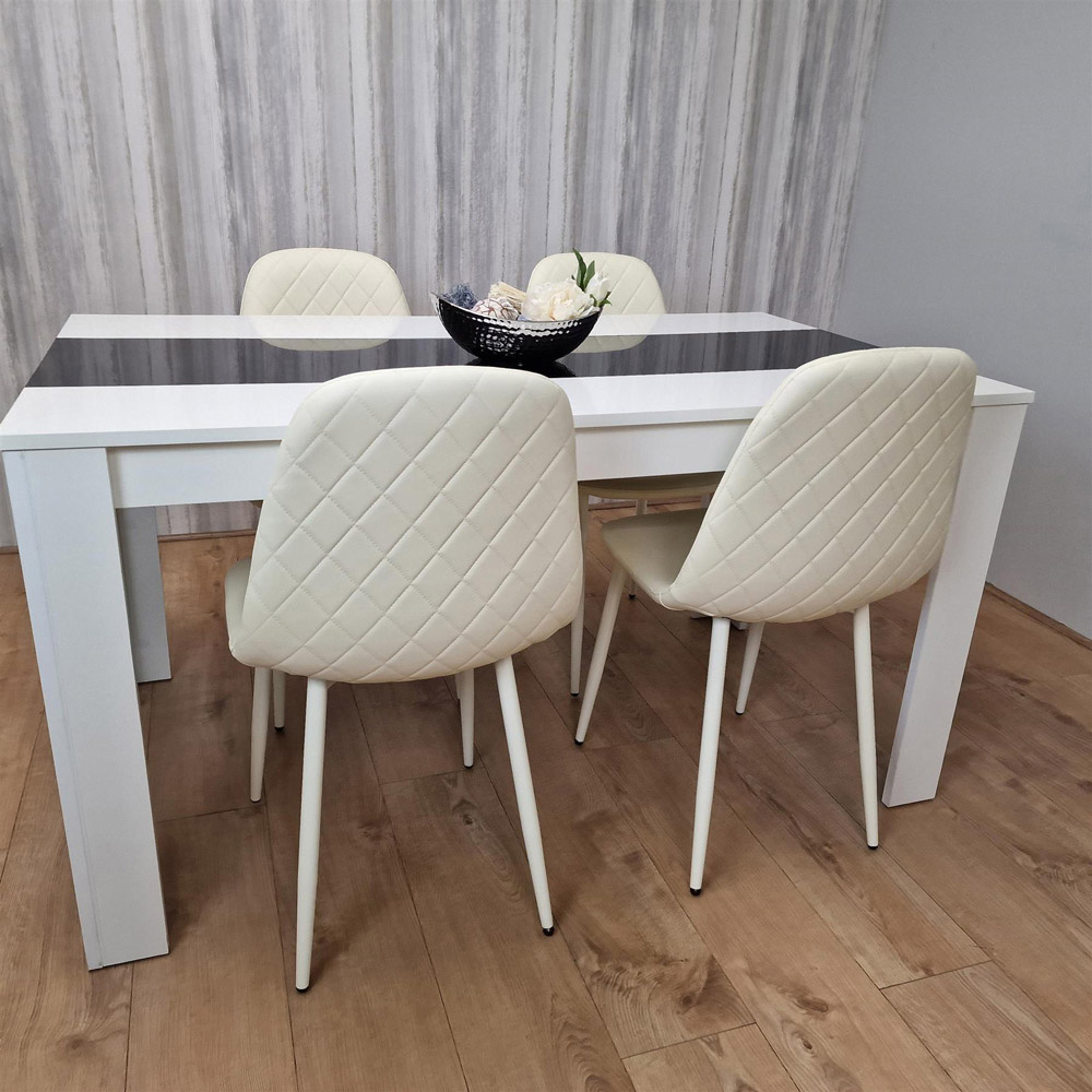 Portland Leather and Wood 4 Seater Dining Set White Black and Cream Image 3