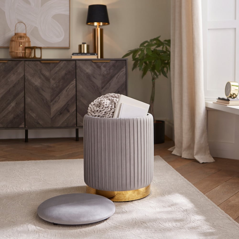 GFW Esme Grey Pleated Storage Stool Image 6