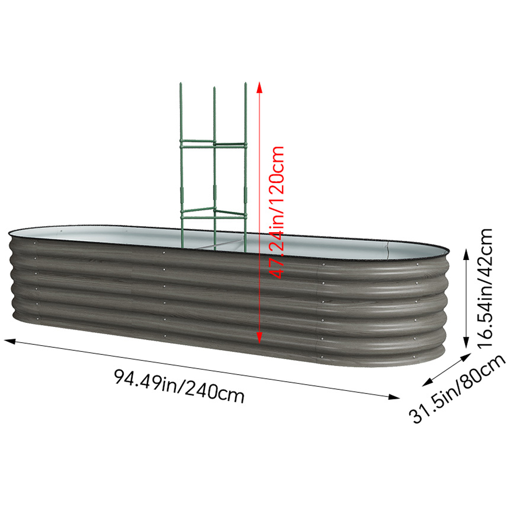 Living and Home Grey Oval Galvanised Steel Raised Garden Bed 240 x 80cm Image 6
