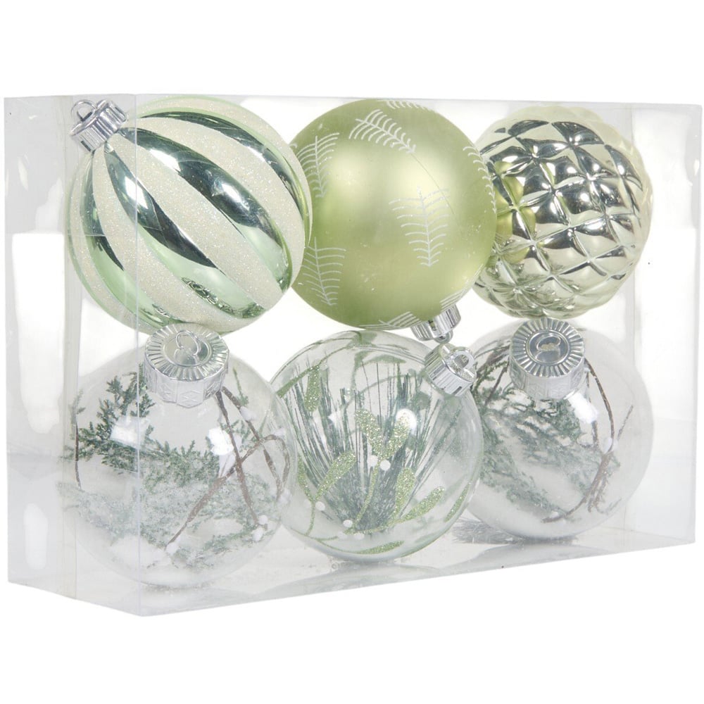 Set of 6 Mistletoe Cottage Baubles Green and Clear Image 5