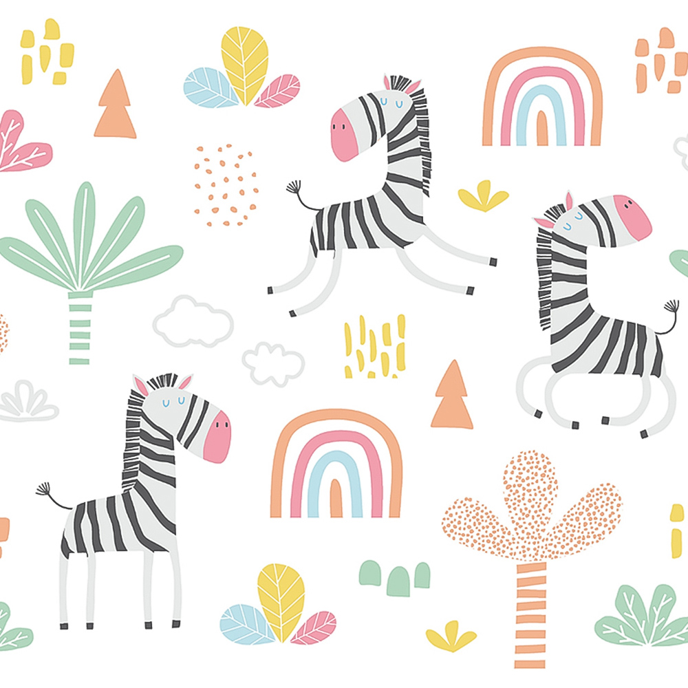 Origin Murals Dancing Zebras White Wall Mural Image 2