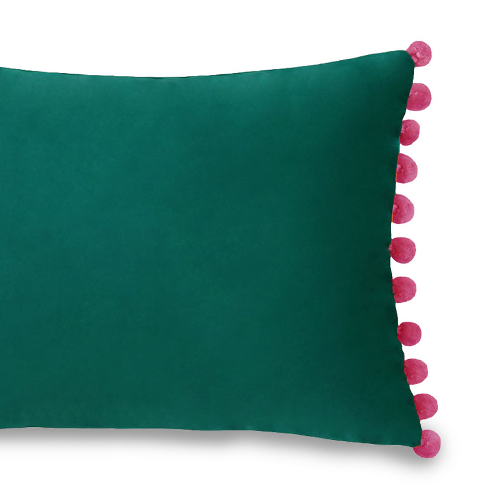 Paoletti Fiesta Teal Berry Pom Pom Velvet Cushion Image 3