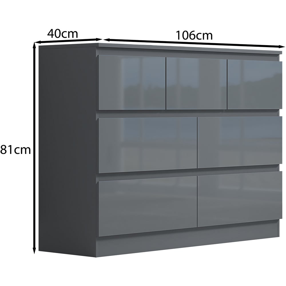 FWStyle Stora Merchant 7 Drawer Grey Gloss Chest Of Drawers Image 6