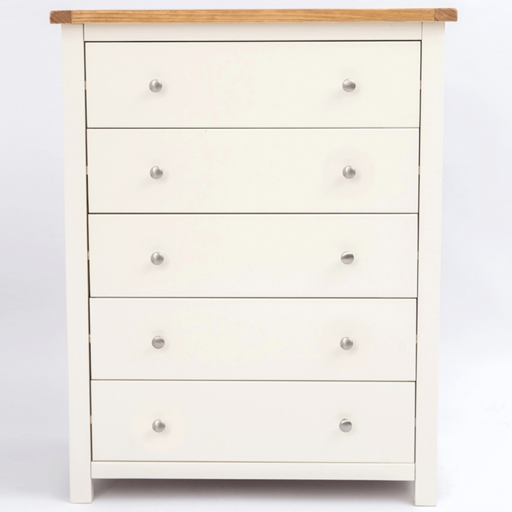 Cabinet Bits Maggiori 5 Drawer White Chrome Knob Chest of Drawers Image 2