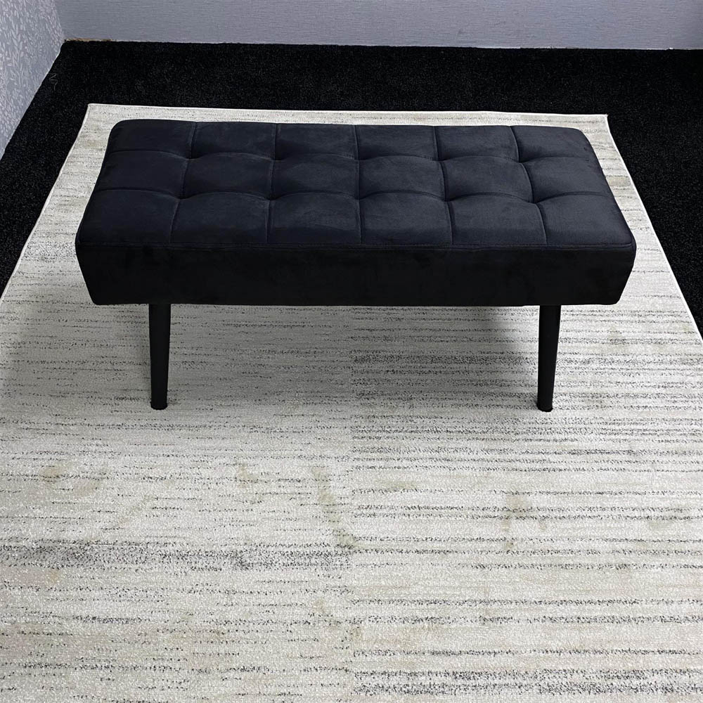 Portland 4 Seater Velvet Wooden Dining Set with Bench Oak Effect Grey and Black Image 4