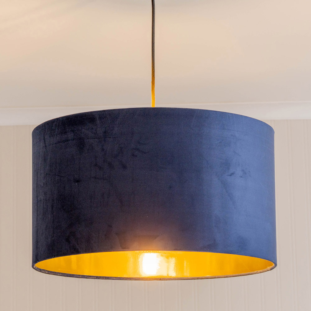 ValueLights Reni Navy Velvet and Gold Inner Large Pendant Shade Image 3