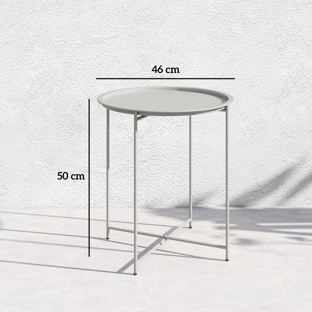 Outsunny White Round Foldable Garden Side Table with Removable Tray Image 9
