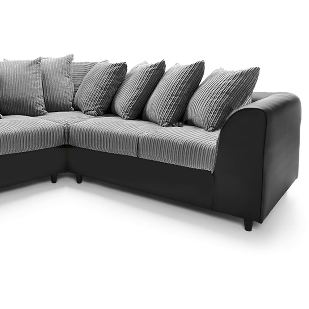 Luxor 5 Seater Black and Grey Jumbo Cord Scatter Back L Shaped Corner Sofa Set Image 4