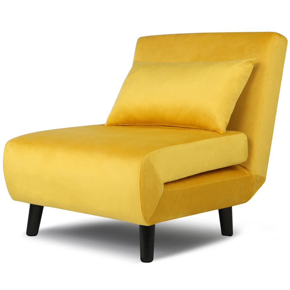 Aurora Single Seater Yellow Velvet Sofa Bed Image 2