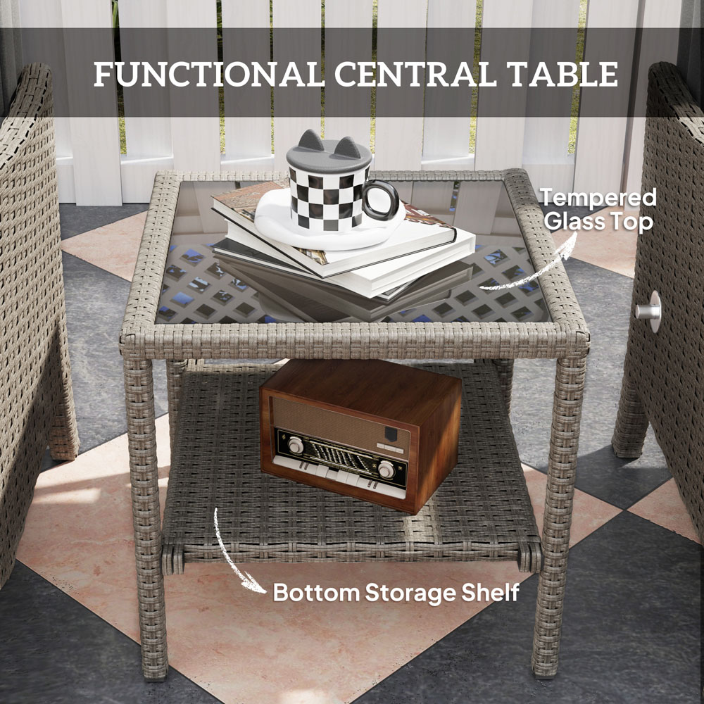 Outsunny 2 Seater Dark Grey Rattan Garden Furniture Set with 2 Ottoman Image 7