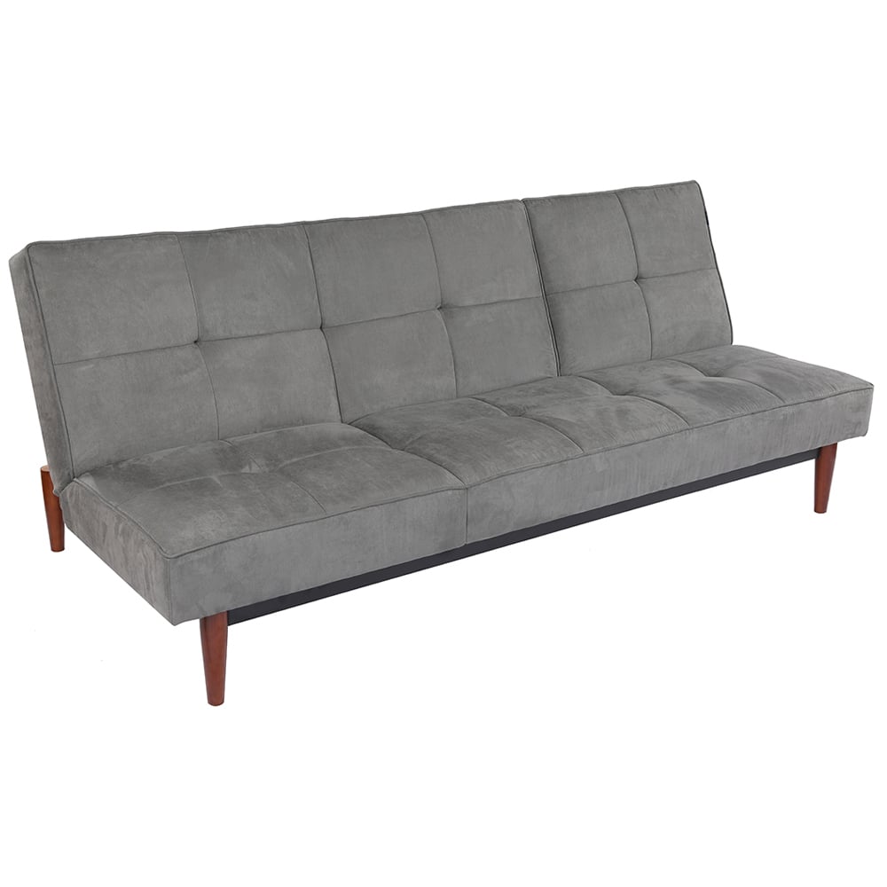 Living and Home 3 Seater Grey Faux Suede Upholstered Sofa Bed Image 2
