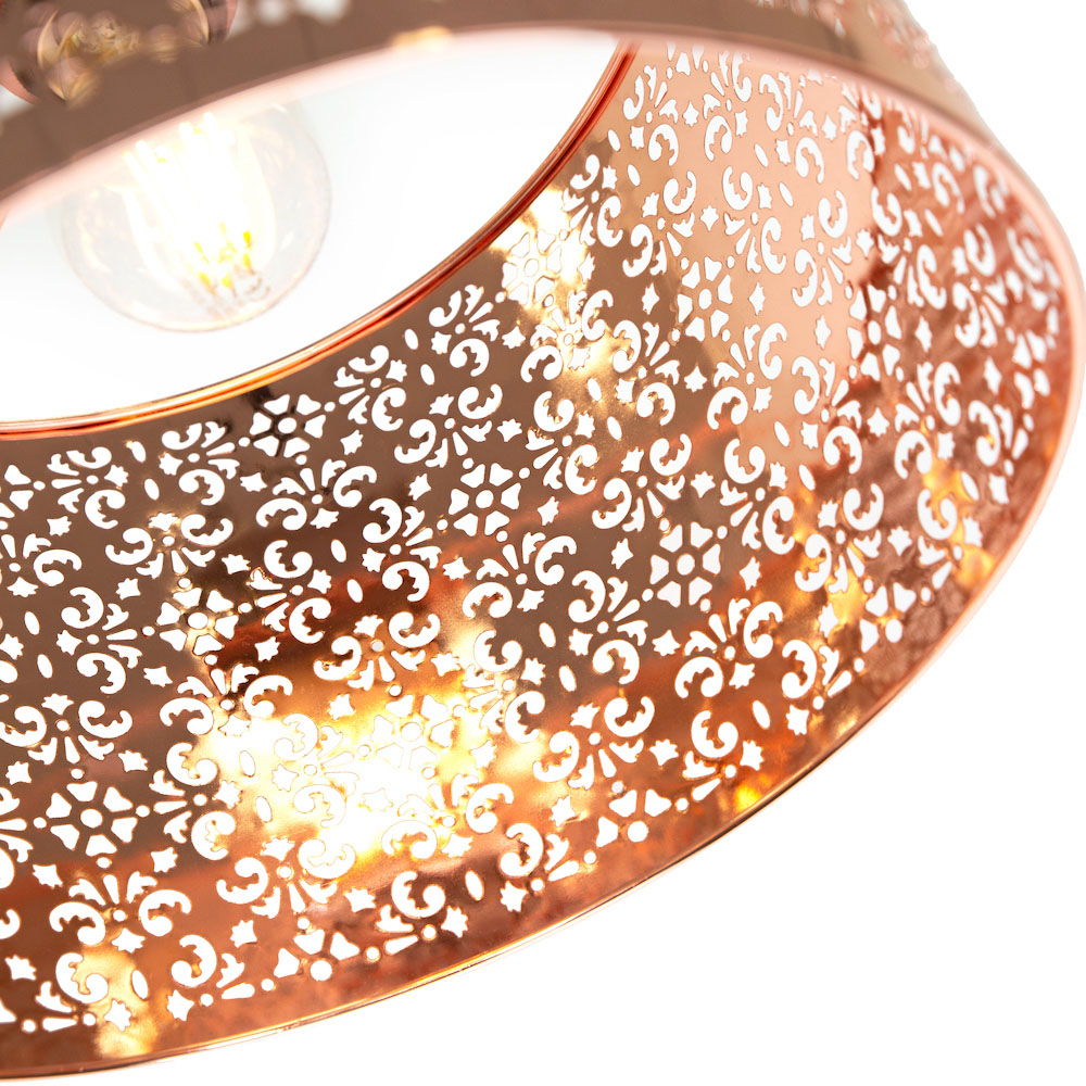 Happy Homewares Shiny Copper Metal Marrakech Pendant Shade with Floral Decoration Image 4