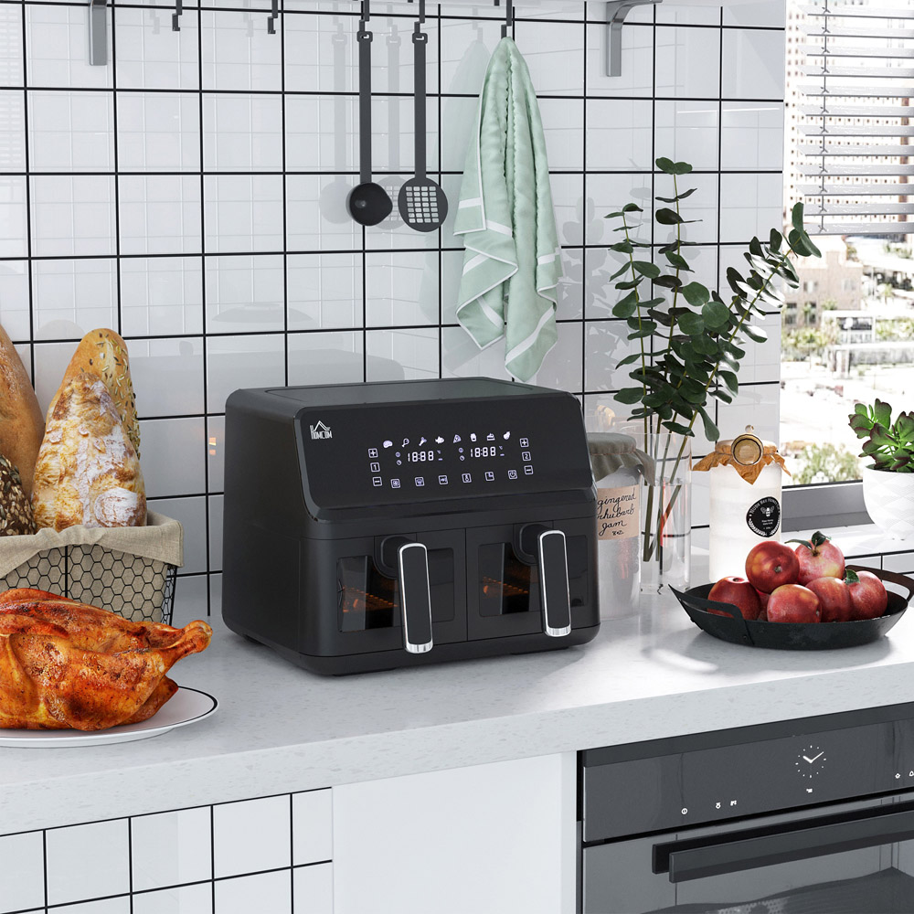 HOMCOM 800-166V70BK Black 8L Double Basket Air Fryer Image 2