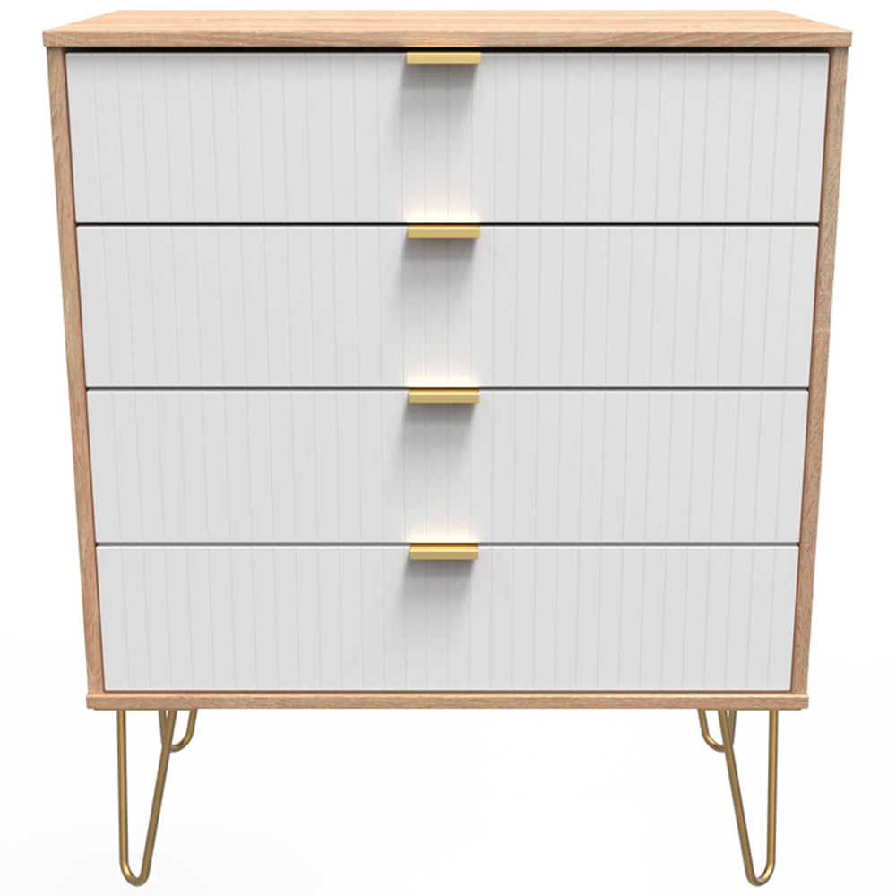 Crowndale 4 Drawer White Matt and Bardolino Oak Wide Chest of Drawers Ready Assembled Image 3