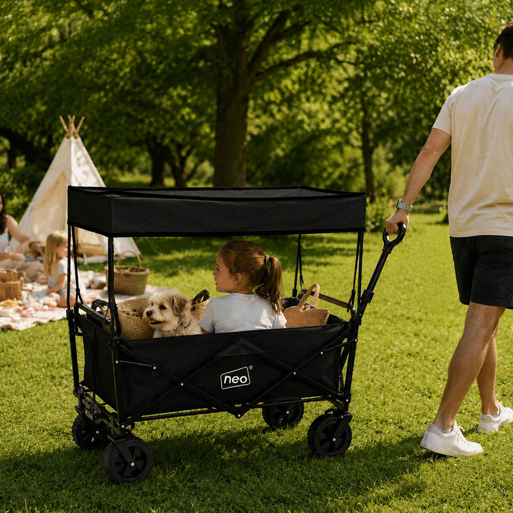 Neo Direct 140L Black Heavy Duty Folding Garden Trolley Cart with Canopy Image 2