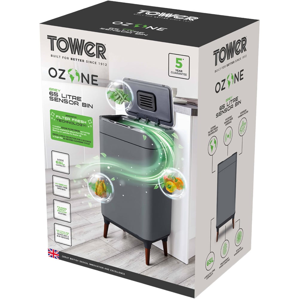 Tower Ozone Grey Sensor Bin 65L Image 2