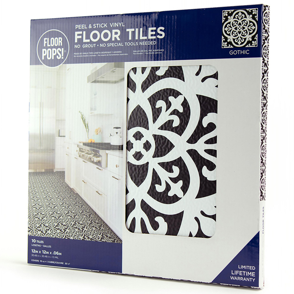 Floorpops Gothic Black and White Peel and Stick Floor Tile 30.48 x 30.48cm 10 Pack Image 3