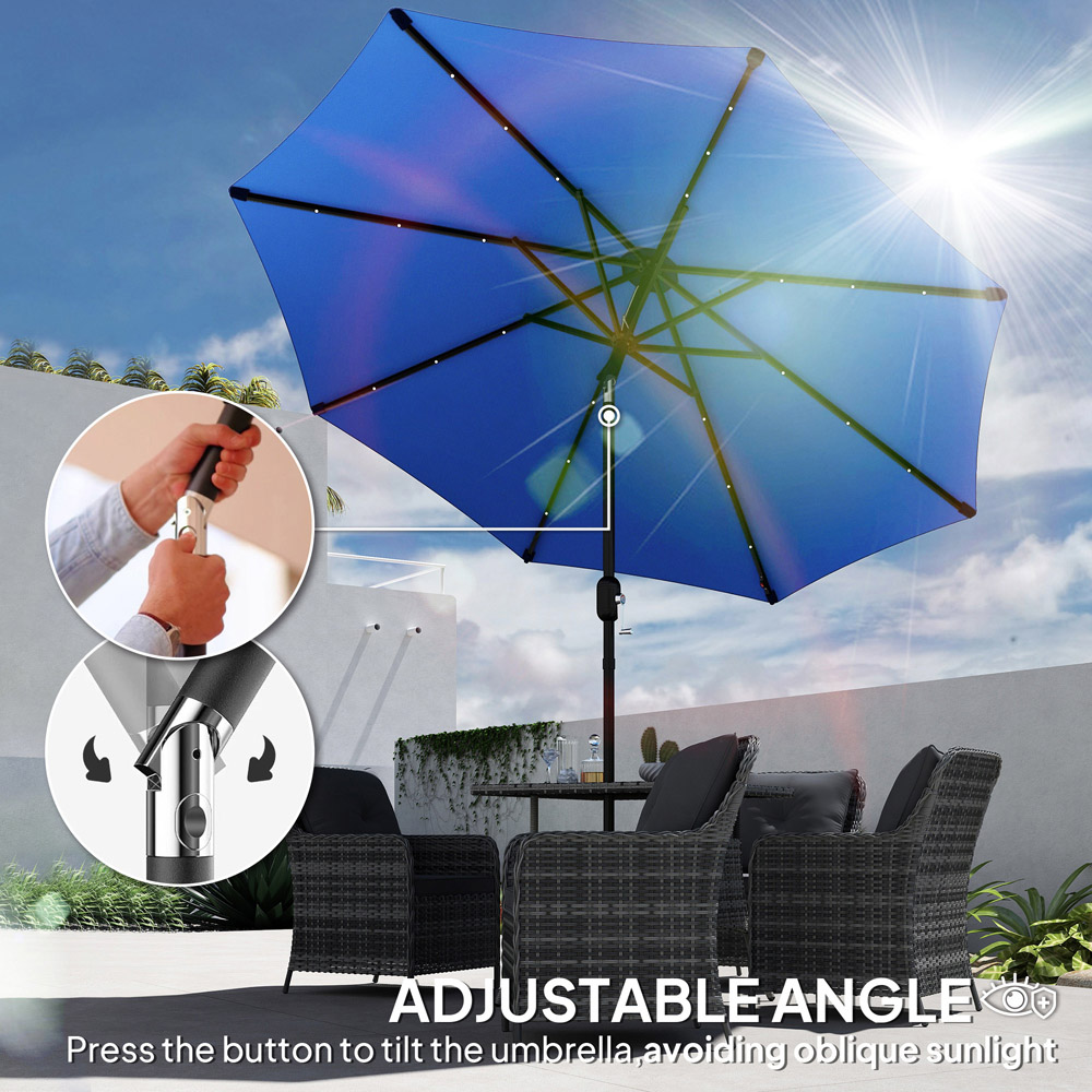 Outsunny Blue 24 Solar LED Crank and Tilt Parasol 2.4m Image 5