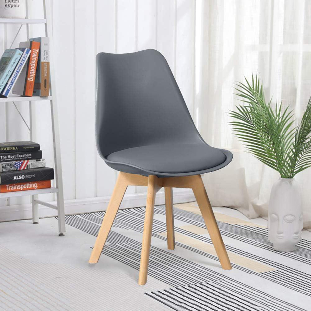 Portland 4 Seater Plastic and Leather Dining Set Oak Effect and Grey Image 2