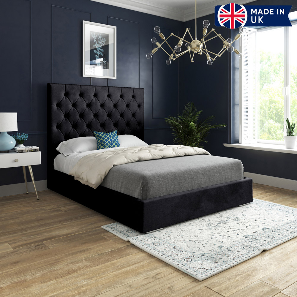 Alma Black Super King Size Velvet Upholstered Bed Frame with Chesterfield Headboard Image 6